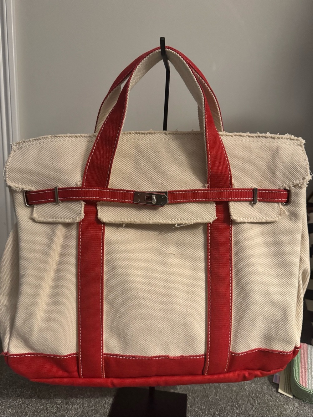 Sunwin “boatkin” Canvas Tote Bag with Red Trim large